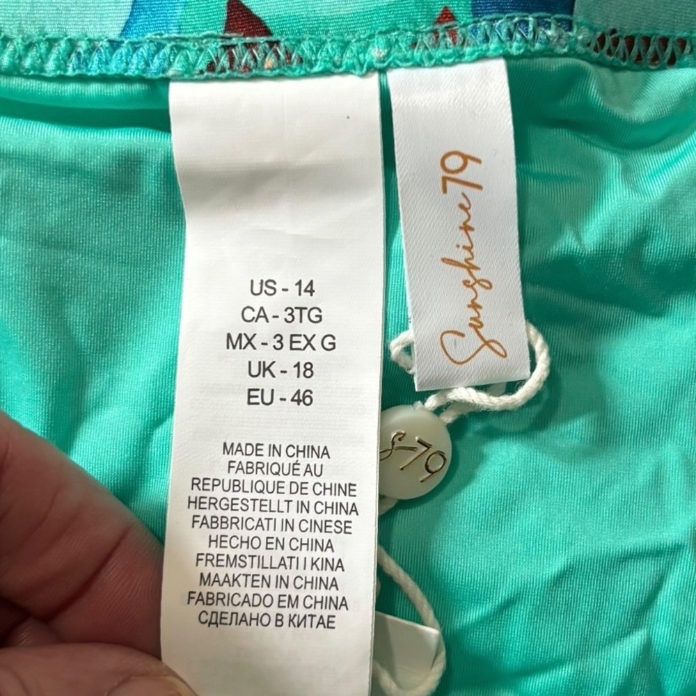 Sunshine 79 Teal Floral Bikini Bottoms with Hip Ring Details Size 14 NWT - Picture 3 of 7